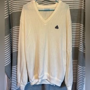 Vintage Izod V-Neck White/Cream Sweater Size‎ XL